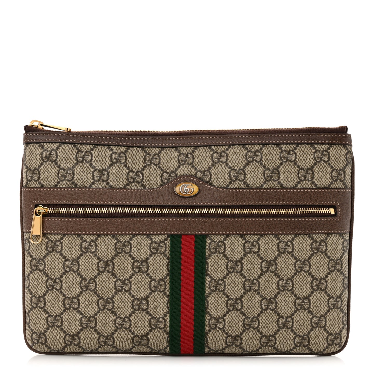 GG Supreme Monogram Large Ophidia Pouch Clutch Brown