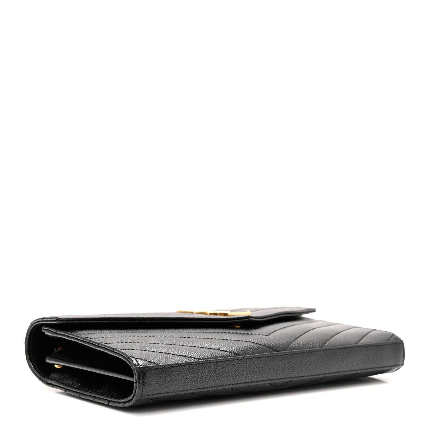 Saint Laurent Grain De Poudre Matelasse Chevron Monogram Chain Wallet Black 4 of 11