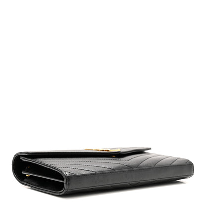 Saint Laurent Grain De Poudre Matelasse Chevron Monogram Chain Wallet Black 4 of 11