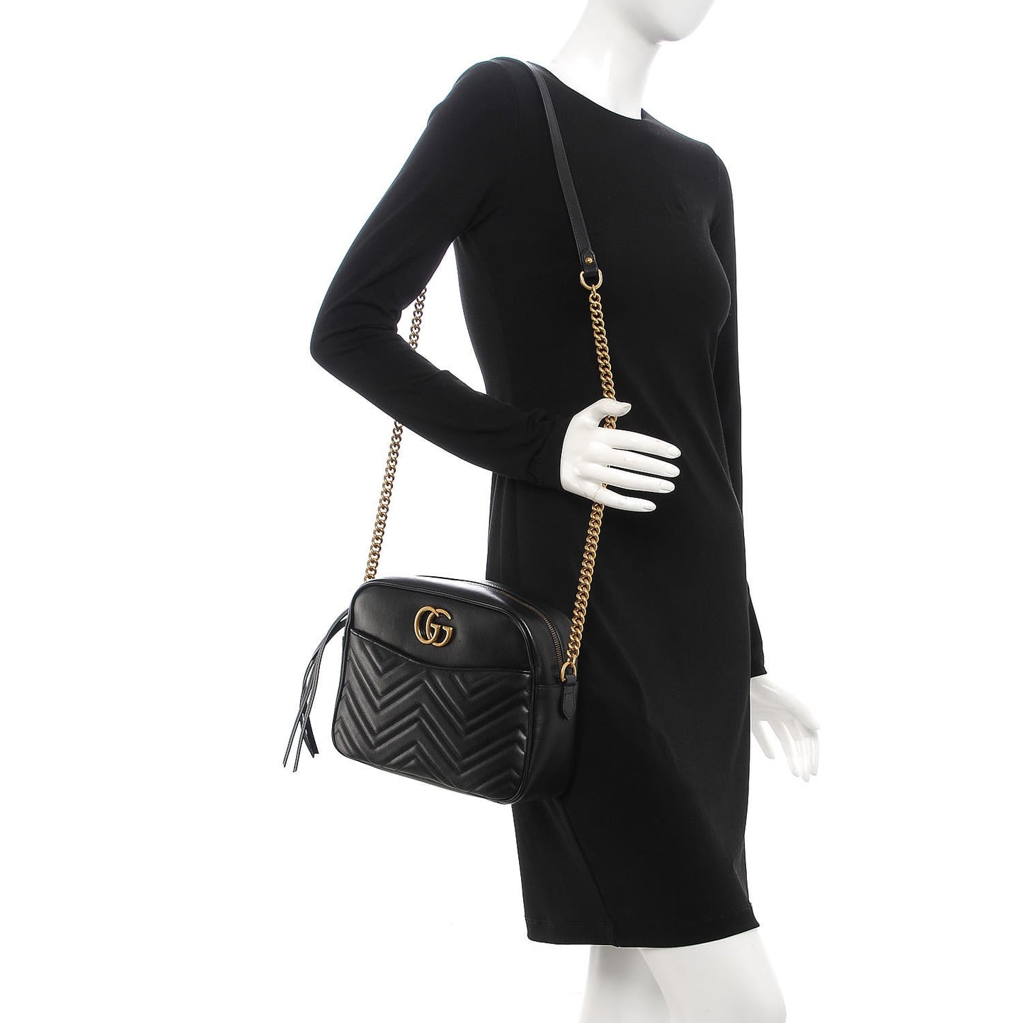 Calfskin Matelasse Medium GG Marmont Chain Shoulder Bag Black