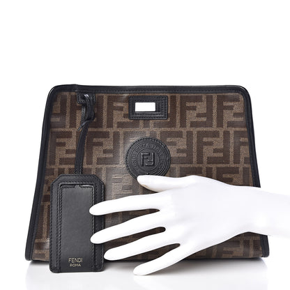 Fendi Glazed Fabric Vitello Century FF 1974 Stamp Patch Mini Peekaboo Defender Cover Mogano Panna Black 2 of 10