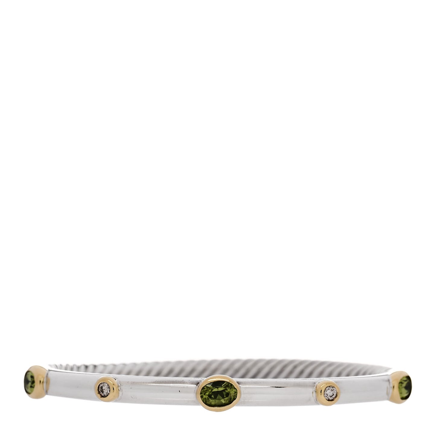 Sterling Silver 18K Yellow Gold Diamond Peridot Cable Hinged Bracelet