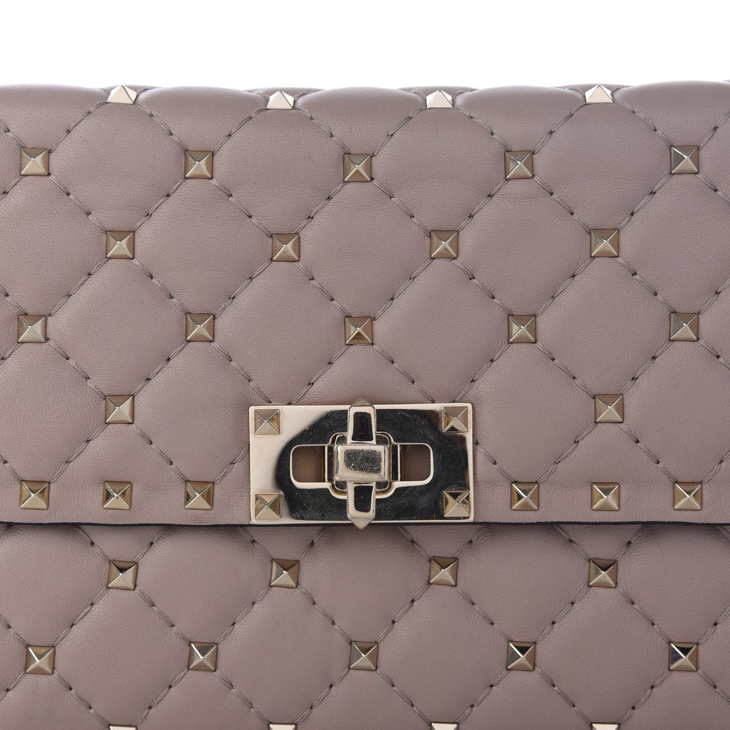 Lambskin Rockstud Spike Wallet on Chain Poudre