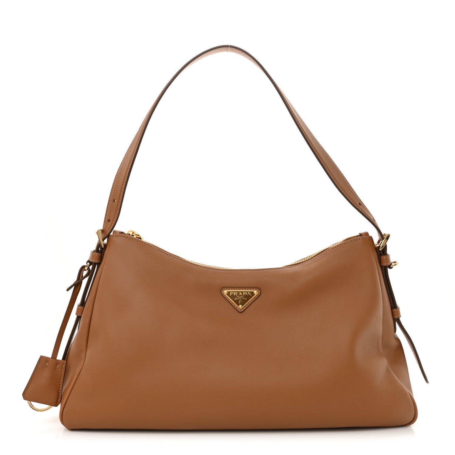 Prada Soft Calfskin Large Aimée Shoulder Bag Caramel 1 of 11