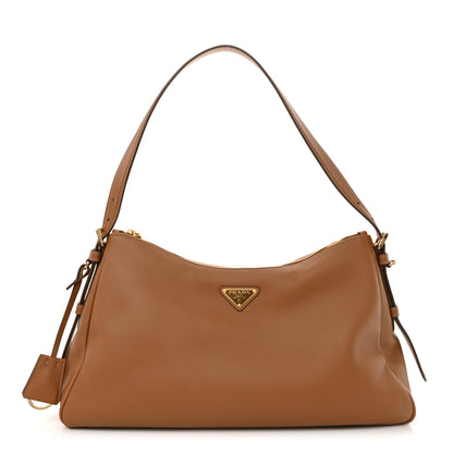 Prada Soft Calfskin Large Aimée Shoulder Bag Caramel 1 of 11