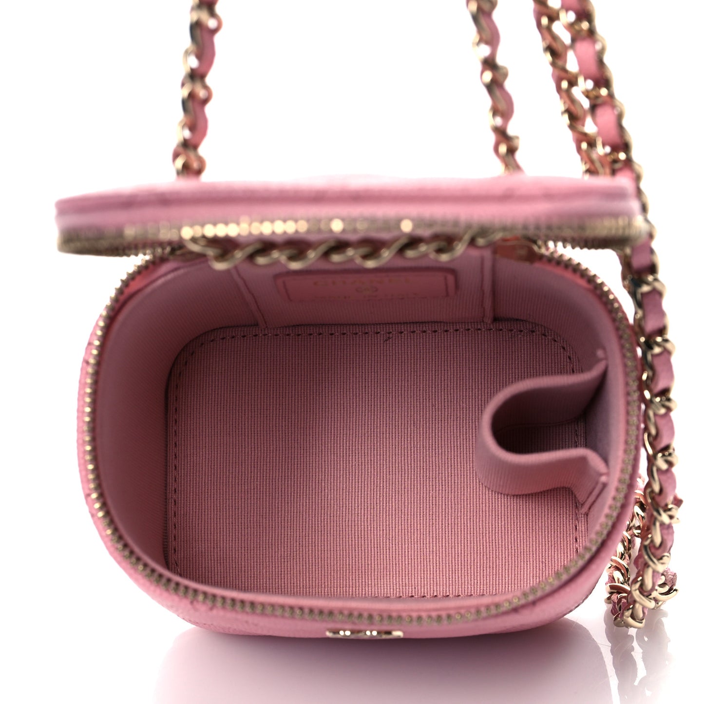 Caviar Quilted Mini Vanity Case With Chain Light Pink