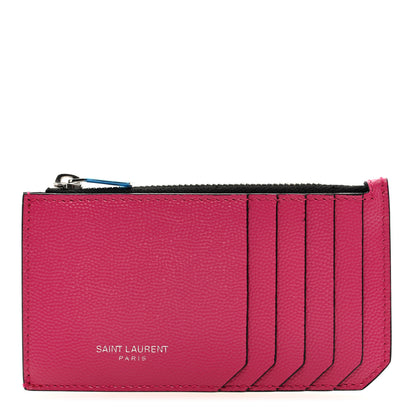Saint Laurent Grained Calfskin 5 Fragments Zip Pouch Card Holder Lipstick Fuchsia 1 of 6