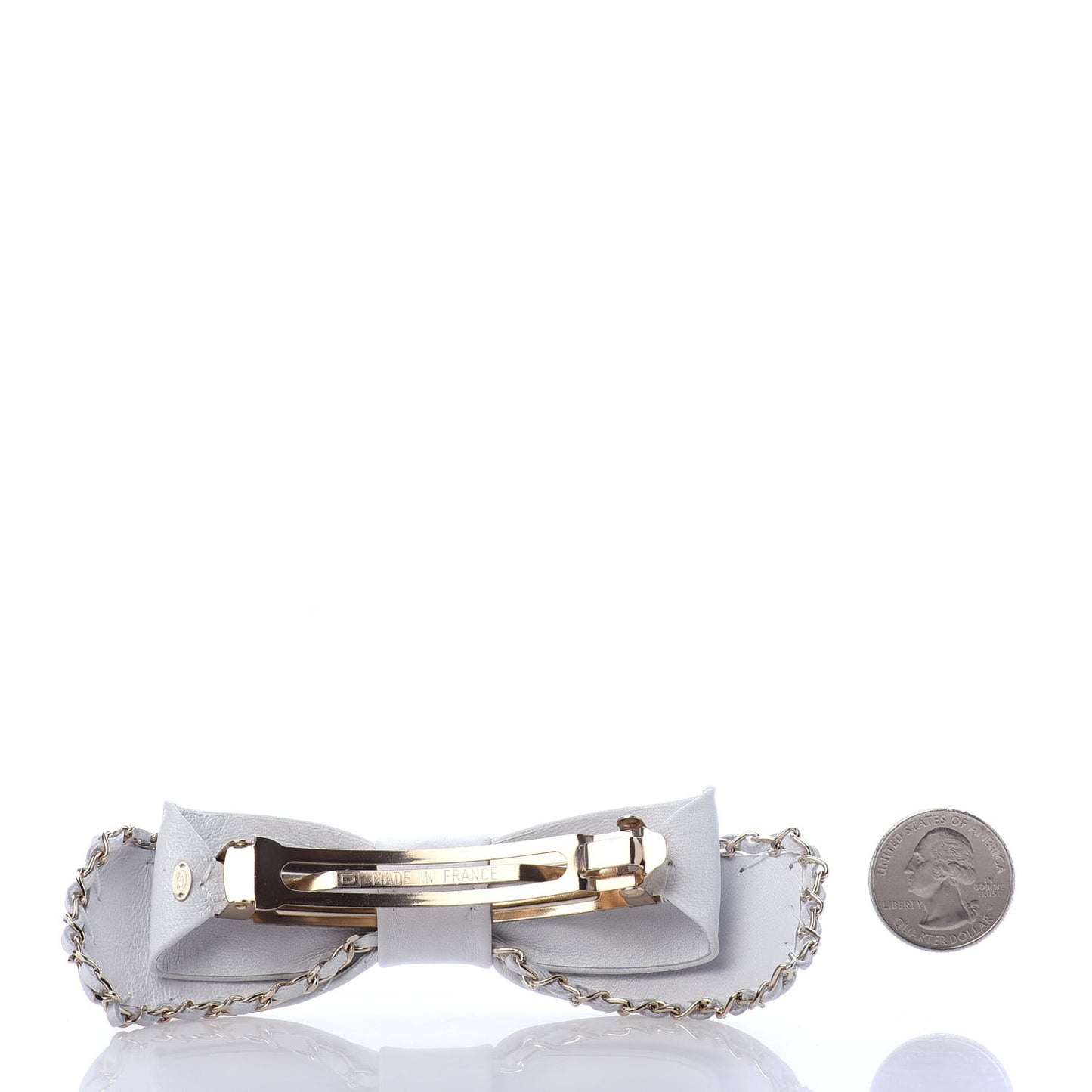 Lambskin Bow Chain CC Hair Clip White