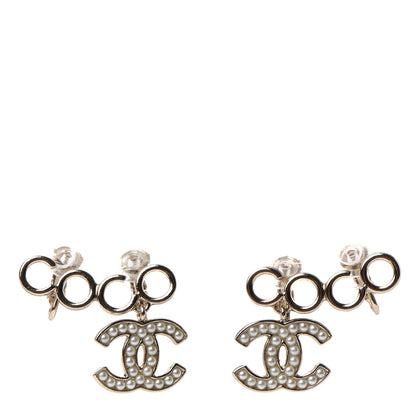 Chanel Metal Pearl CC Coco Climber Clip On Earrings Gold 1 of 4