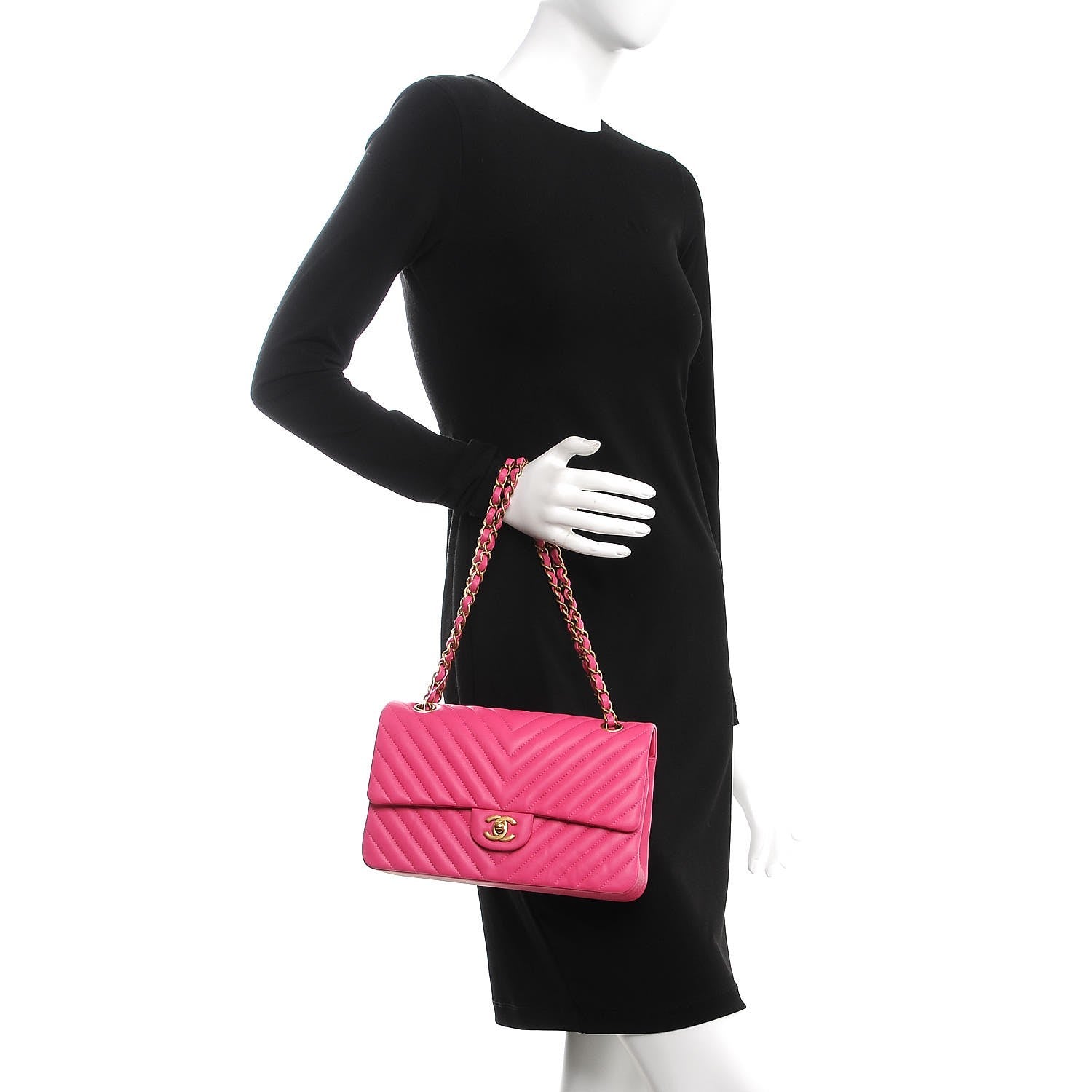 Chanel Lambskin Chevron Quilted Medium Double Flap Pink 3 of 9