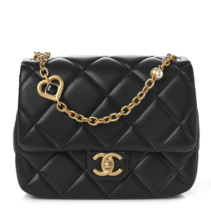 Chanel Lambskin Enamel Pearl Quilted Mini Charm Me Square Flap Black 1 of 11