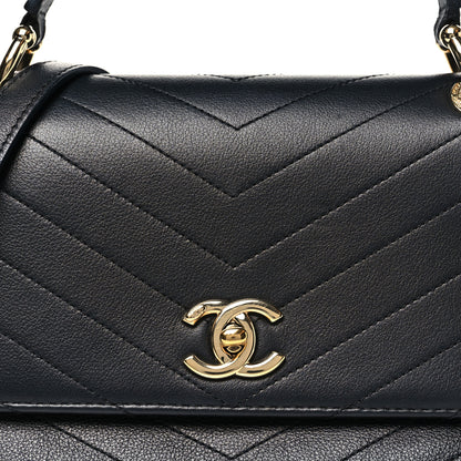 Chanel Grained Calfskin Chevron Stitched Small Chic Top Handle Flap Black 8 of 12
