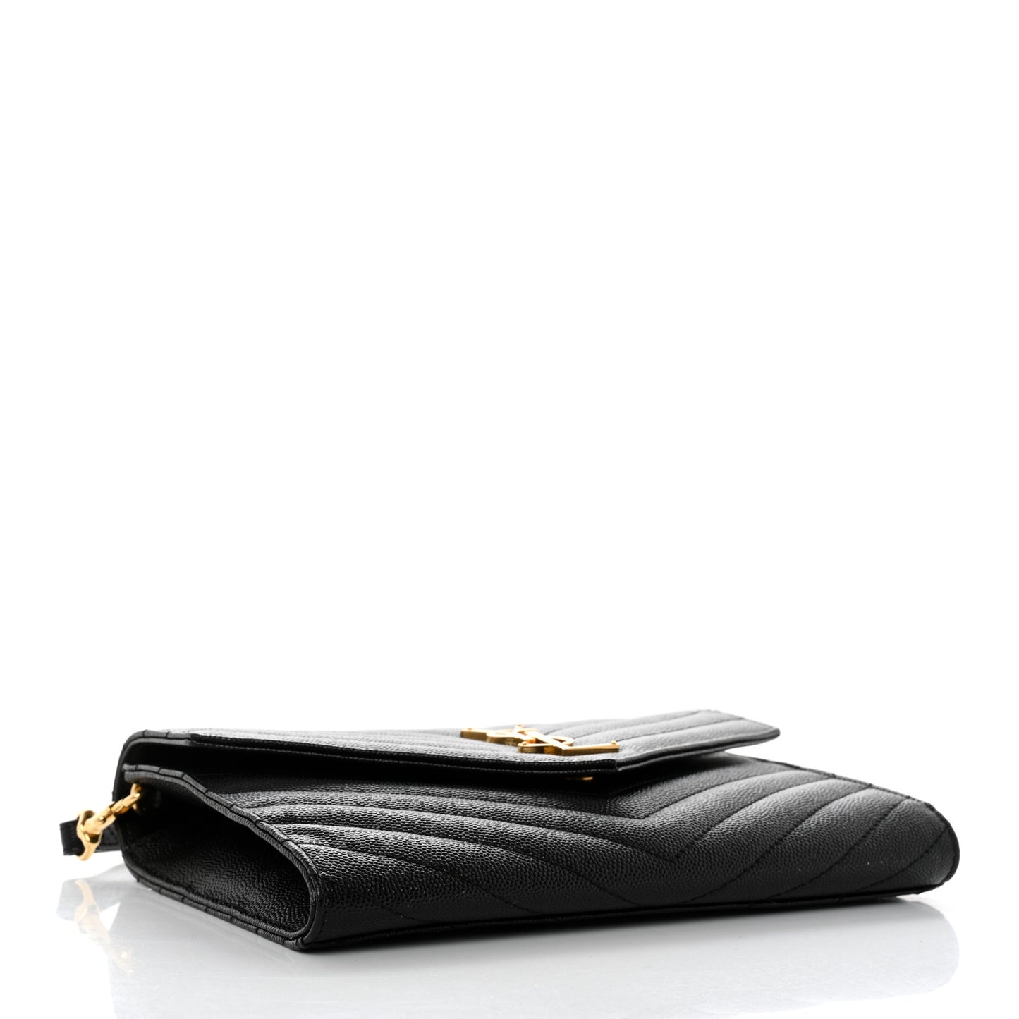 Grain De Poudre Matelasse Chevron Monogram Envelope Clutch Black