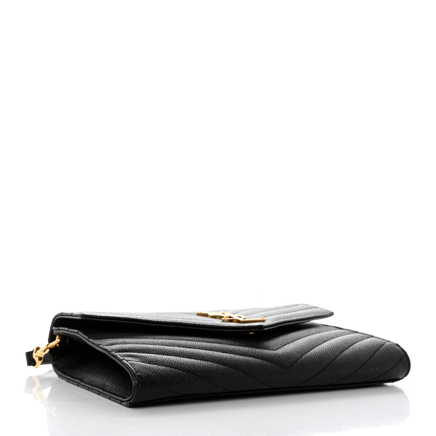 Saint Laurent Grain De Poudre Matelasse Chevron Monogram Envelope Clutch Black 4 of 10