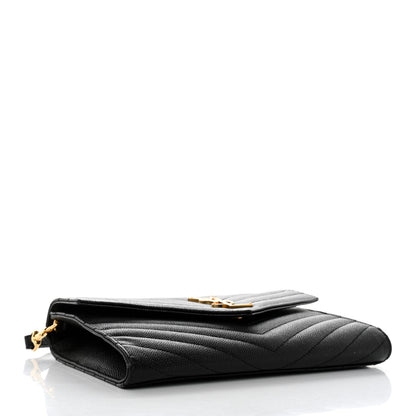Saint Laurent Grain De Poudre Matelasse Chevron Monogram Envelope Clutch Black 4 of 10