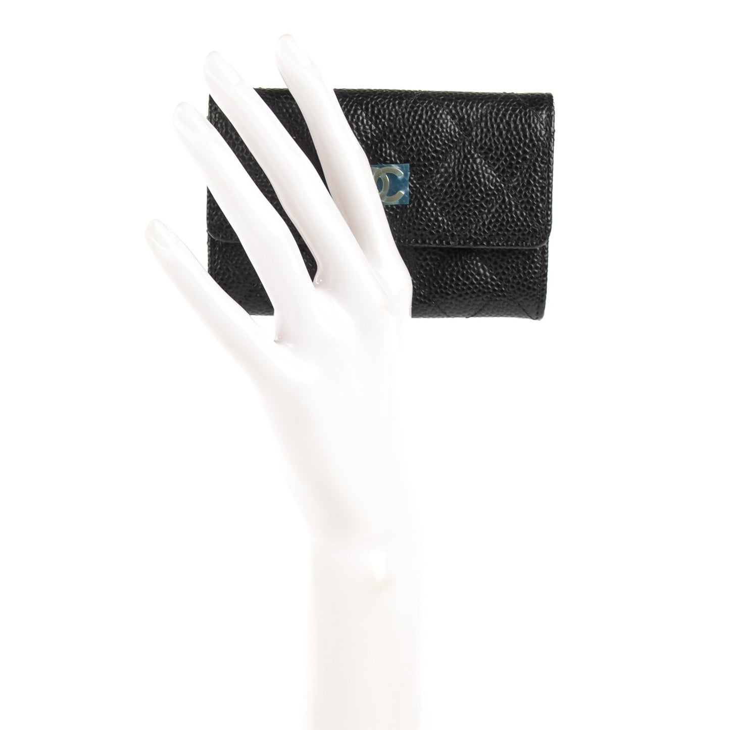 Caviar Quilted Flap Card Holder Black