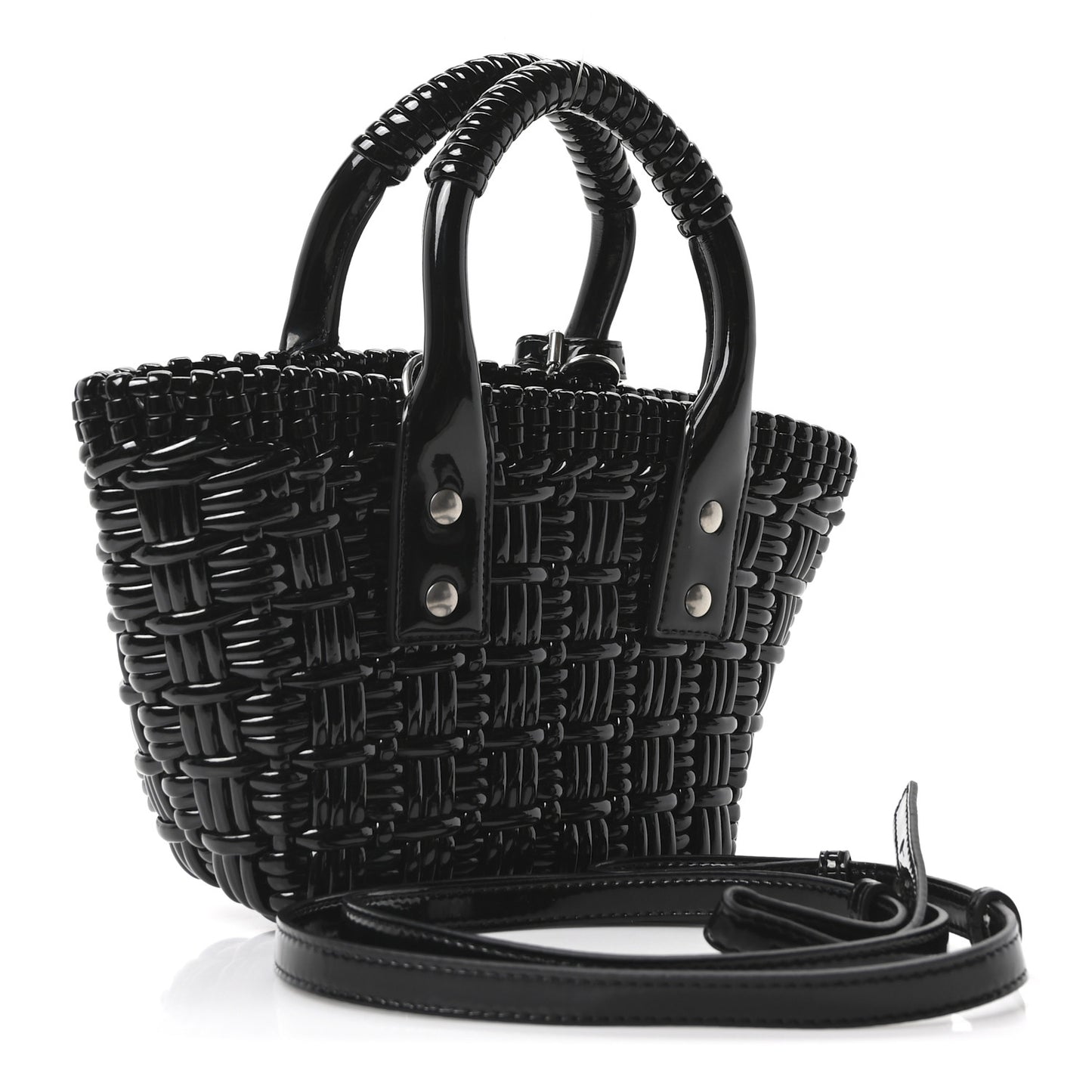 Faux Calfskin Braided Varnished XXS Bistro Basket Black