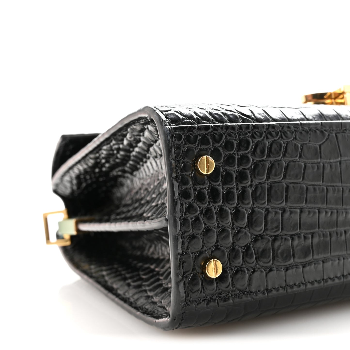 Calfskin Crocodile Embossed Mini Classic Monogram Cassandra Top Handle Black