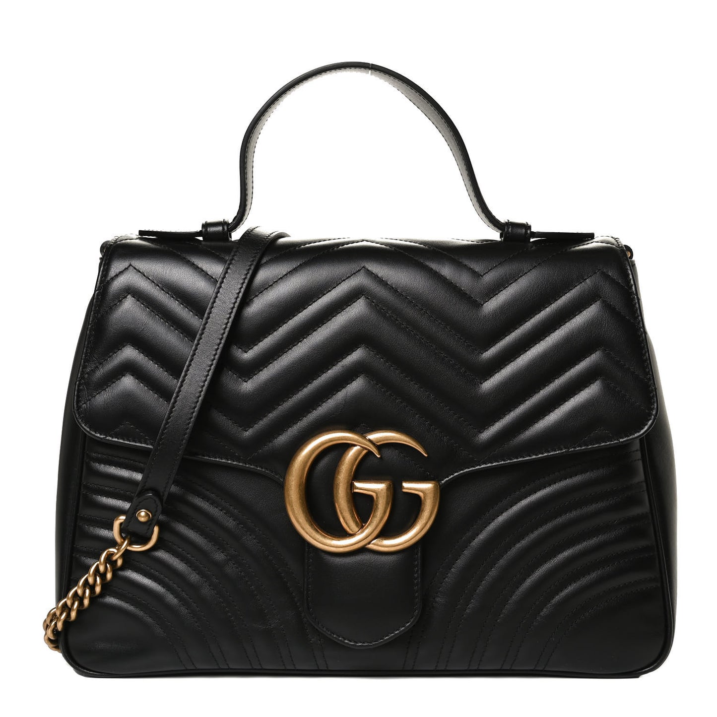Calfskin Matelasse Medium GG Marmont Top Handle Shoulder Bag Black