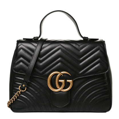 Gucci Calfskin Matelasse Medium GG Marmont Top Handle Shoulder Bag Black 1 of 11