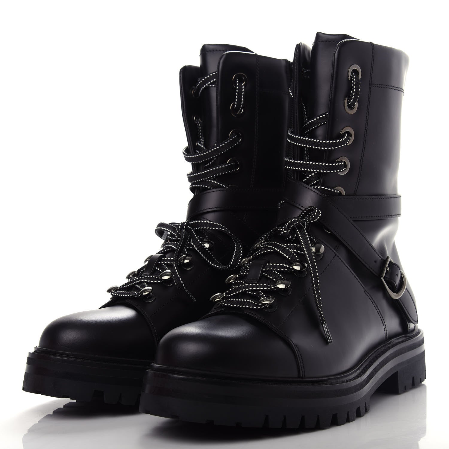 Valentino Garavani Smooth Calfskin Rockstud Buckled 25mm Combat Boots 40 Black 3 of 11