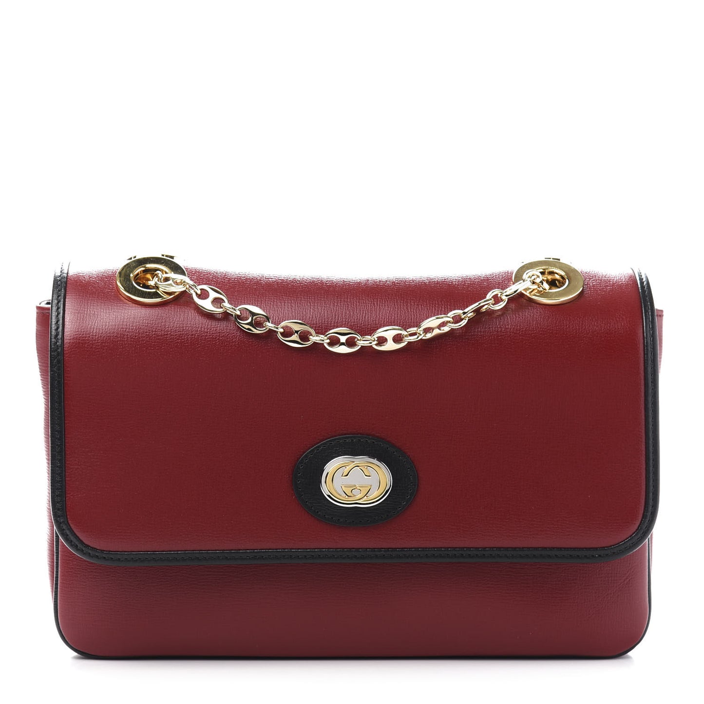 Azalea Calfskin Bi-Color Small Marina Chain Shoulder Bag New Cherry Red Black