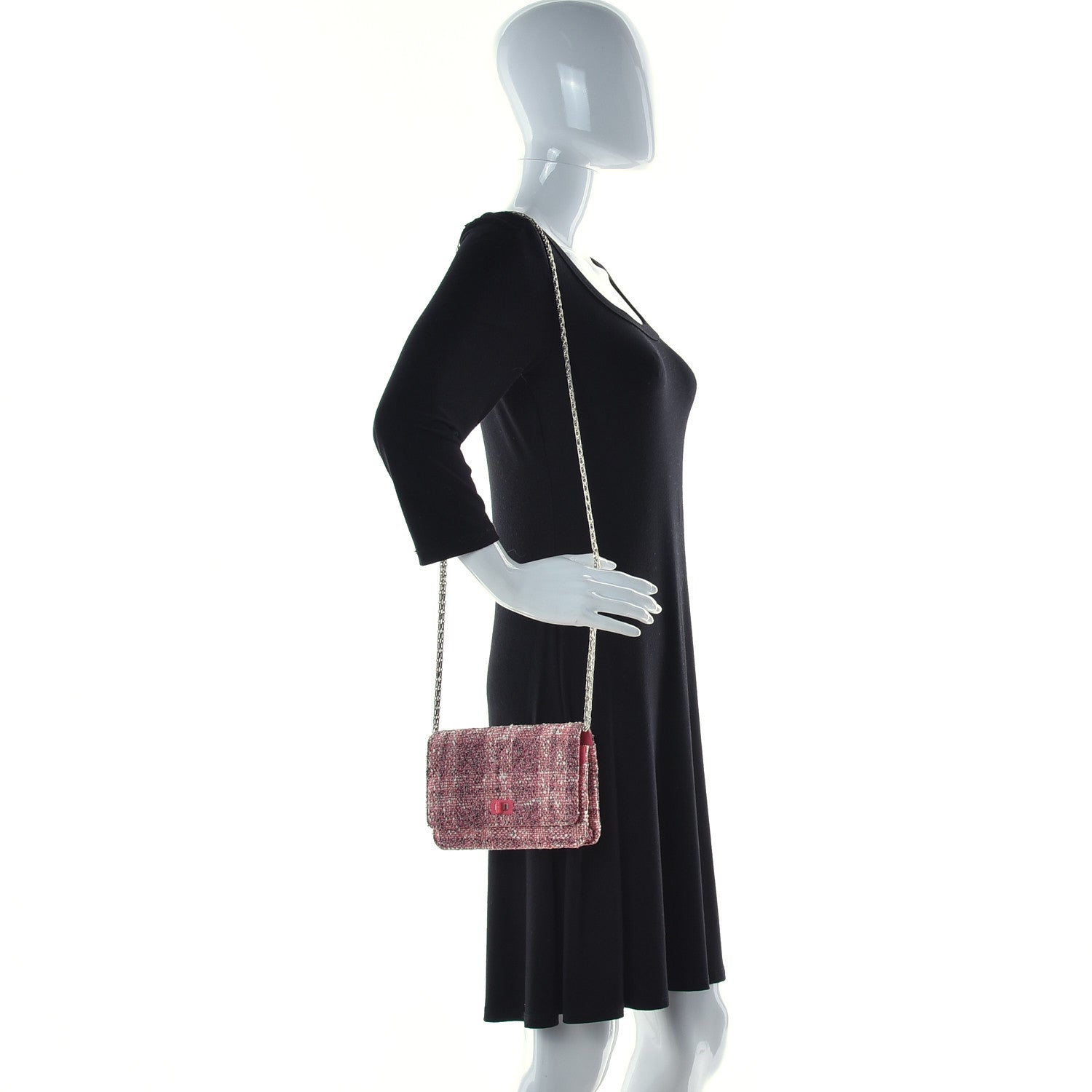 Chanel Tweed Quilted Reissue Wallet On Chain WOC Pink 2 of 12
