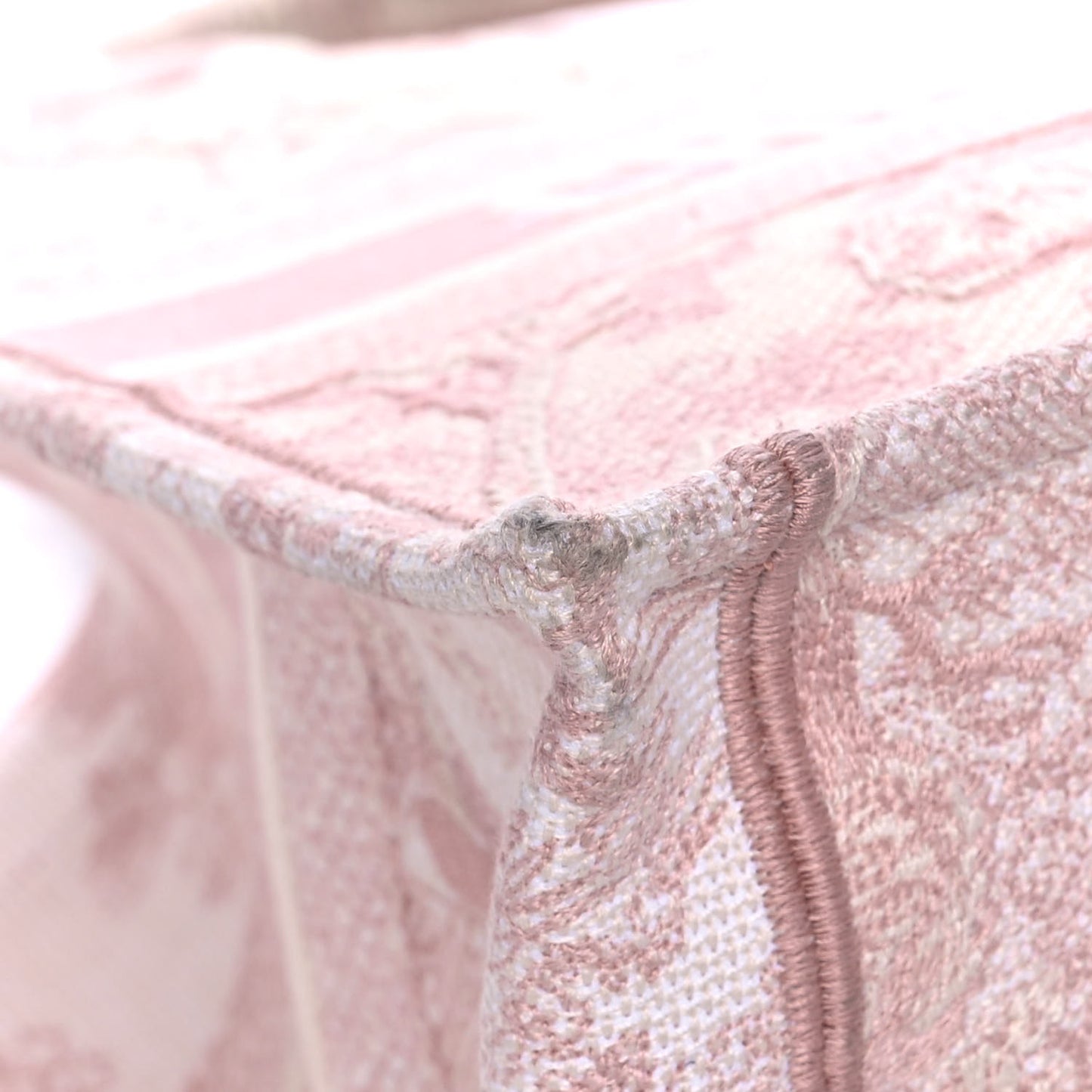 Canvas Toile De Jouy Embroidered Medium Book Tote Pink