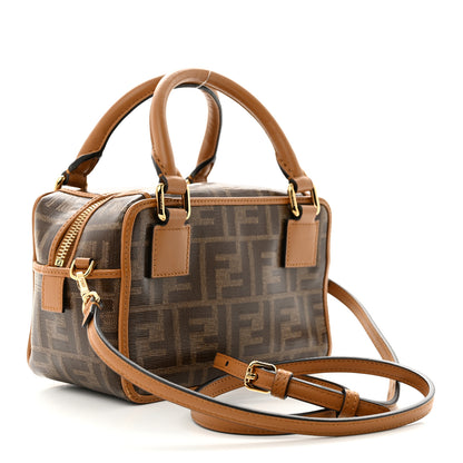 Fendi Glazed Fabric Vitello Century FF 1974 Stamp Patch Mini Boston Box Bag Mogano Panna Caramello 3 of 13