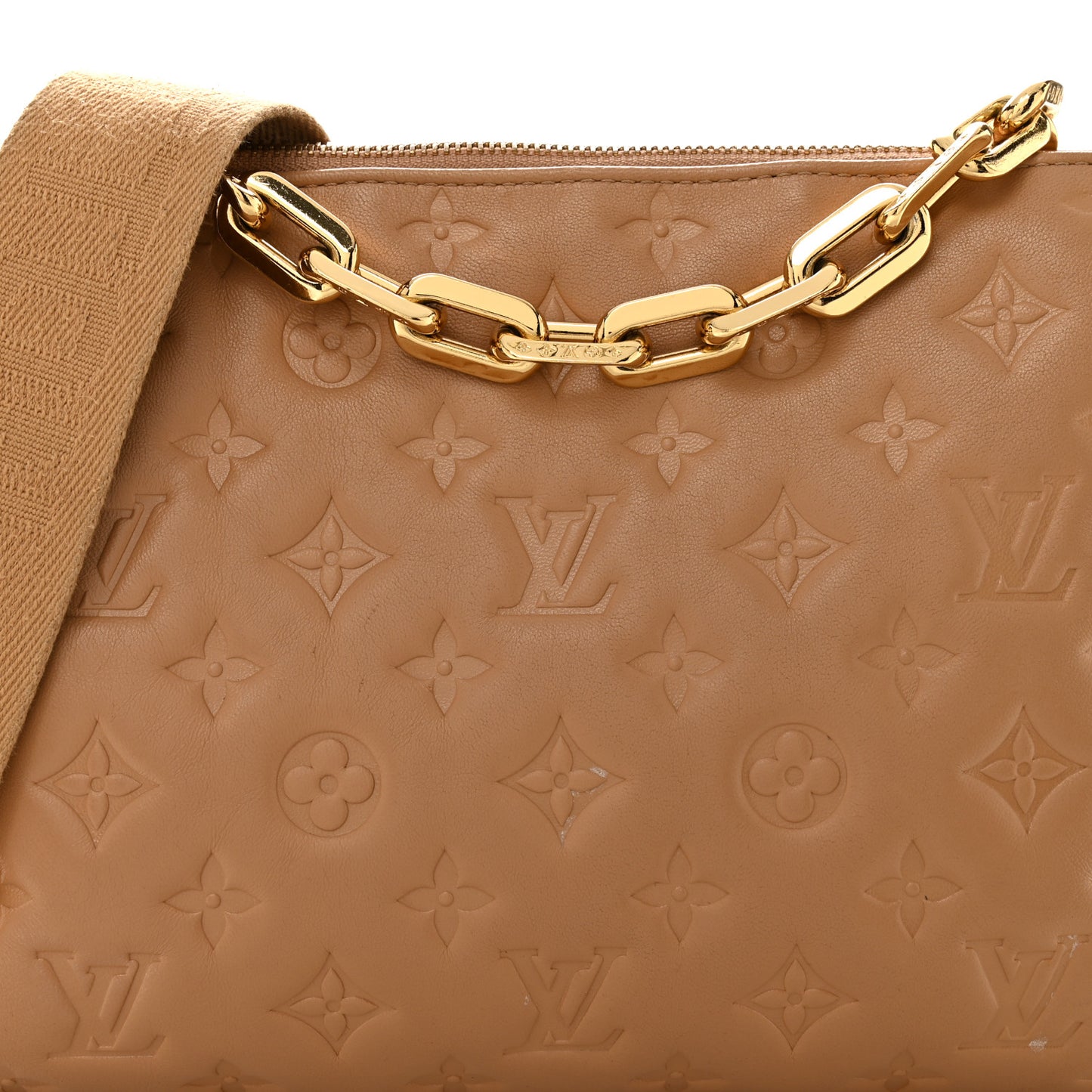 Lambskin Embossed Monogram Coussin PM Camel