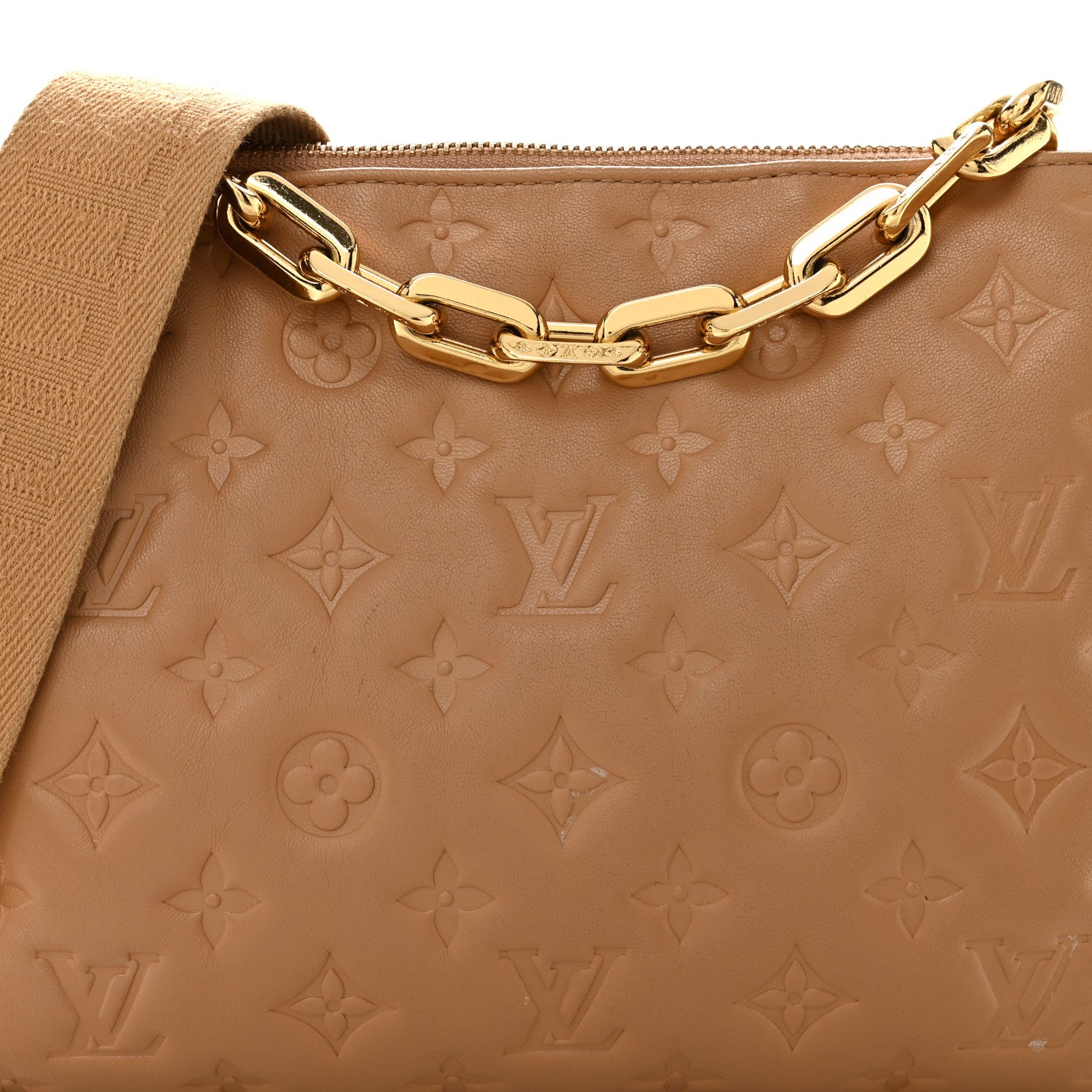 Louis Vuitton Lambskin Embossed Monogram Coussin PM Camel 7 of 9