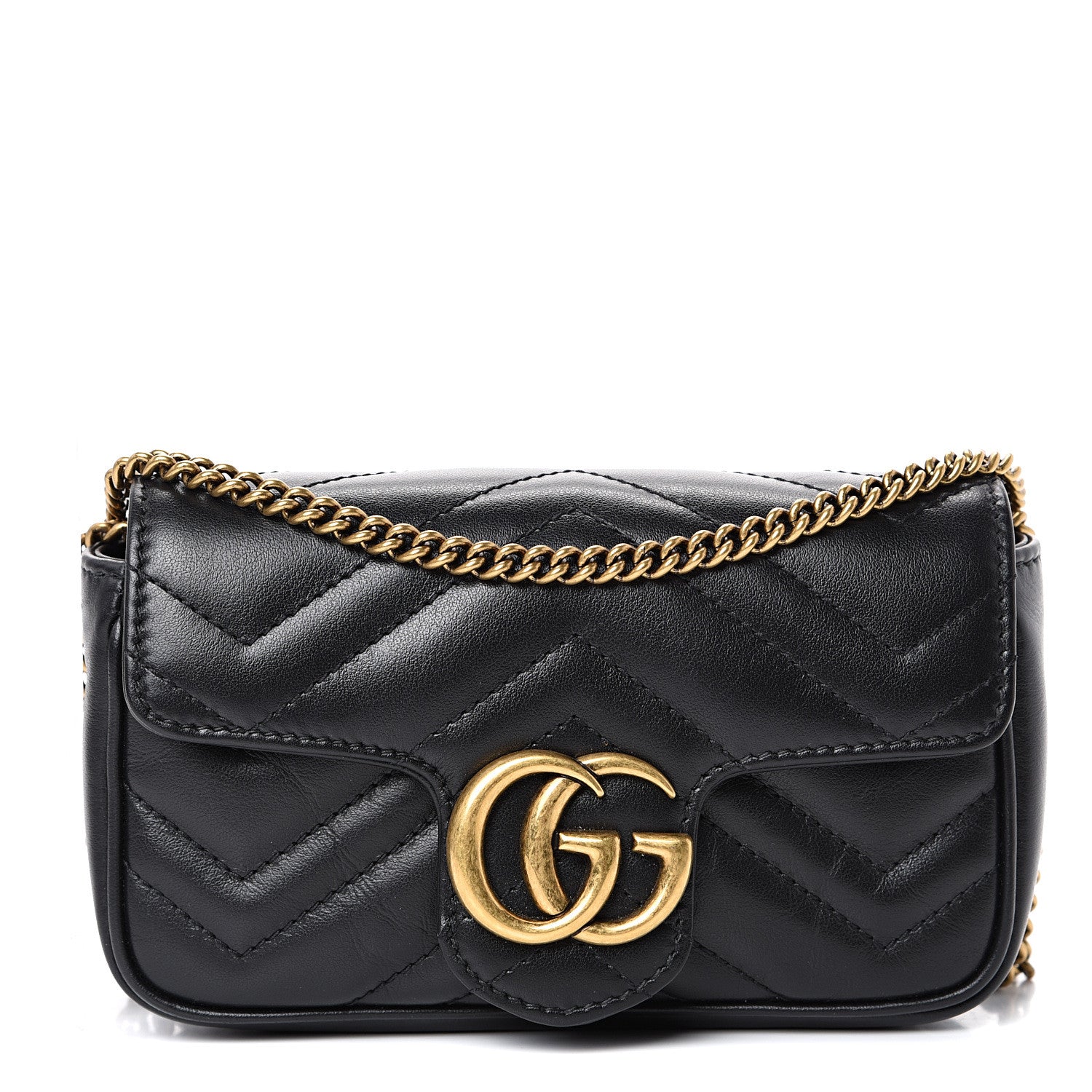 Gucci Calfskin Matelasse Super Mini GG Marmont Shoulder Bag Black 1 of 10