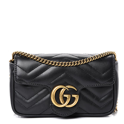 Gucci Calfskin Matelasse Super Mini GG Marmont Shoulder Bag Black 1 of 10
