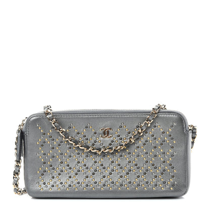 Chanel Lambskin Metallic Studded Clutch With Chain Grey 1 of 9