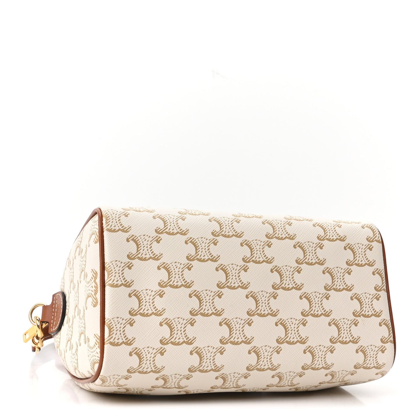 Triomphe Canvas Calfskin Small Boston Bag White