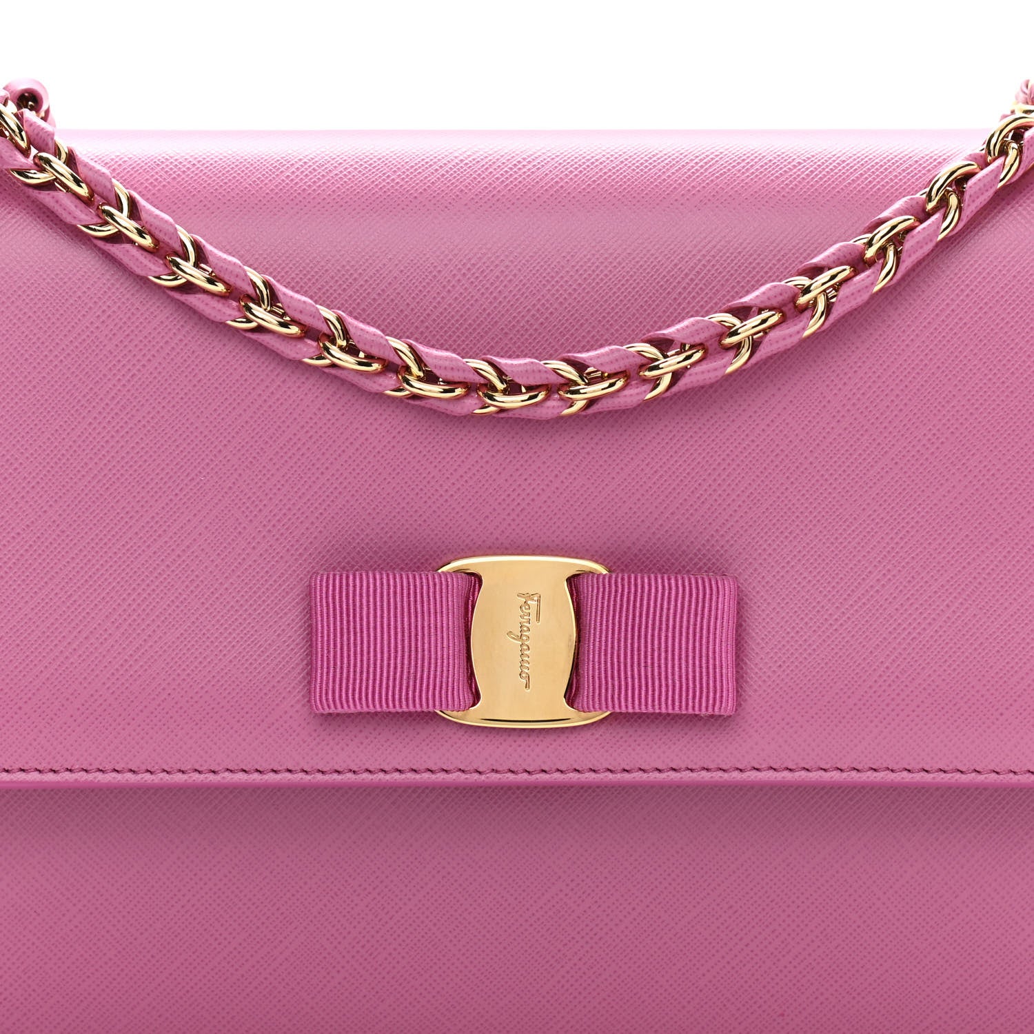Salvatore Ferragamo Printed Calfskin Vara Bow Chain Flap Crossbody Fuchsia 8 of 10