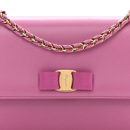 Salvatore Ferragamo Printed Calfskin Vara Bow Chain Flap Crossbody Fuchsia 8 of 10
