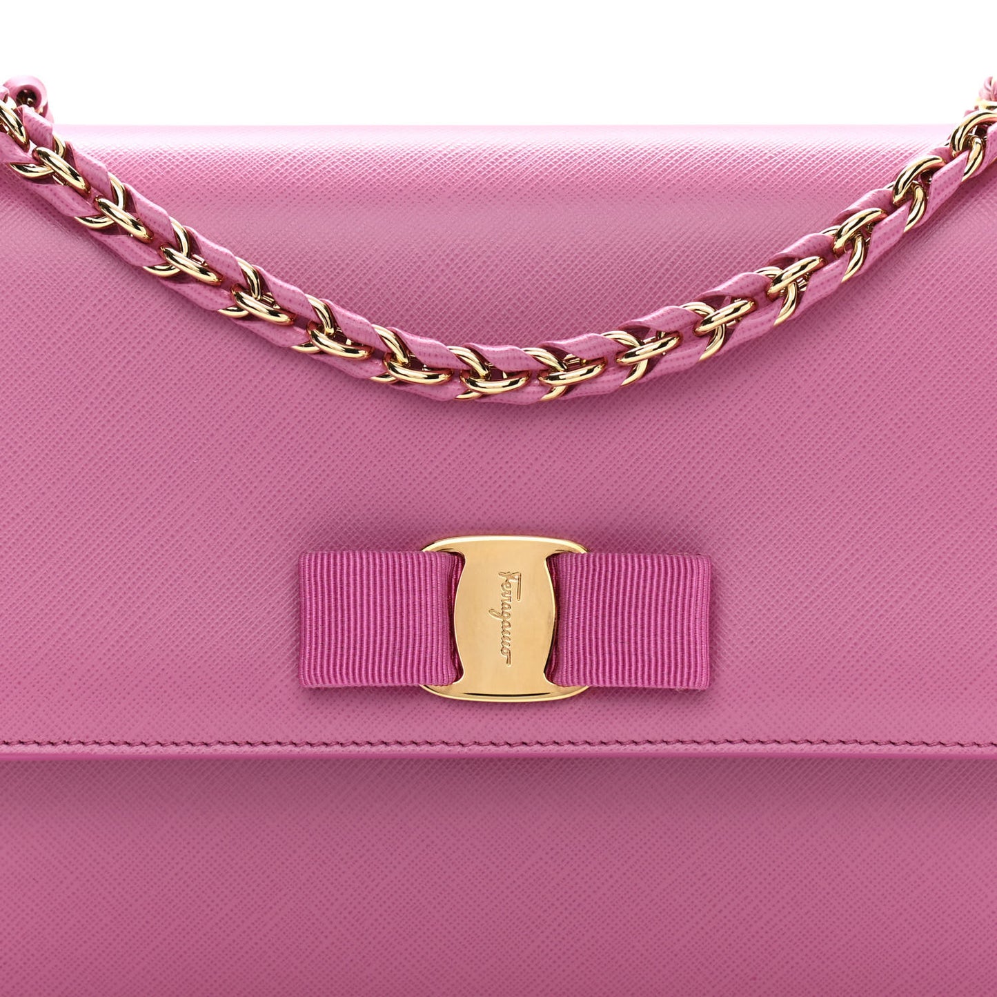Printed Calfskin Vara Bow Chain Flap Crossbody Fuchsia