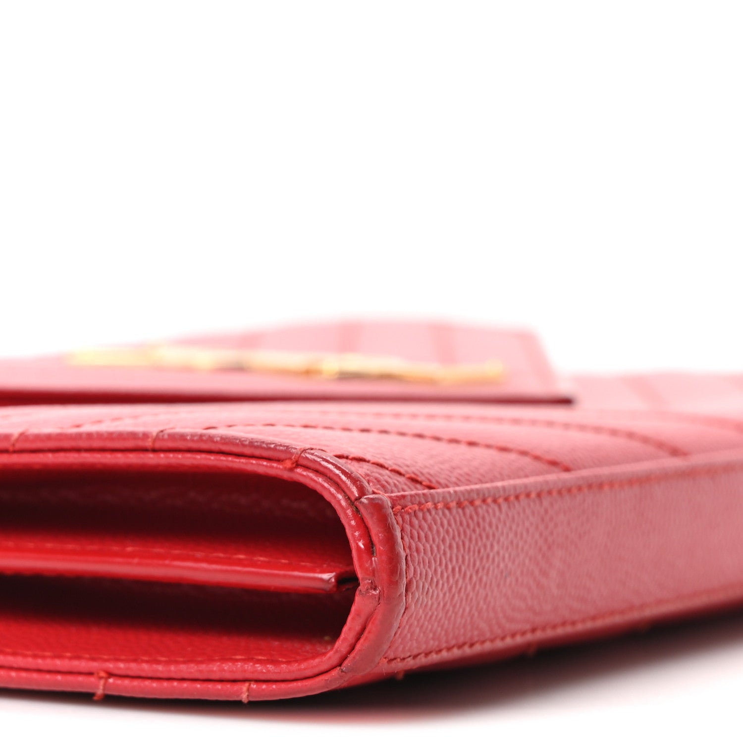 Saint Laurent Grain De Poudre Matelasse Chevron Monogram Chain Wallet Rouge Eros 7 of 8