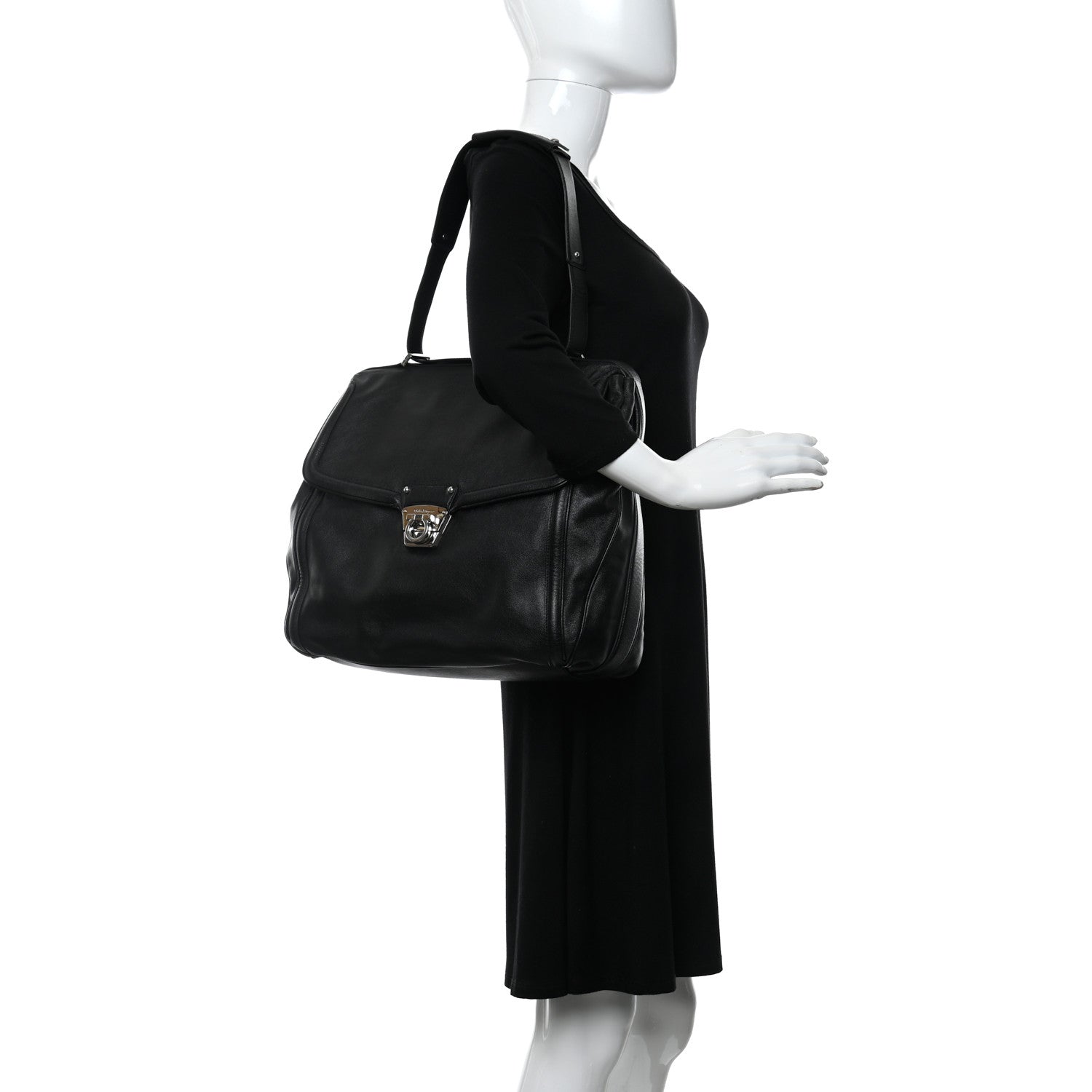 Salvatore Ferragamo Hammered Calfskin Satchel Black 2 of 10