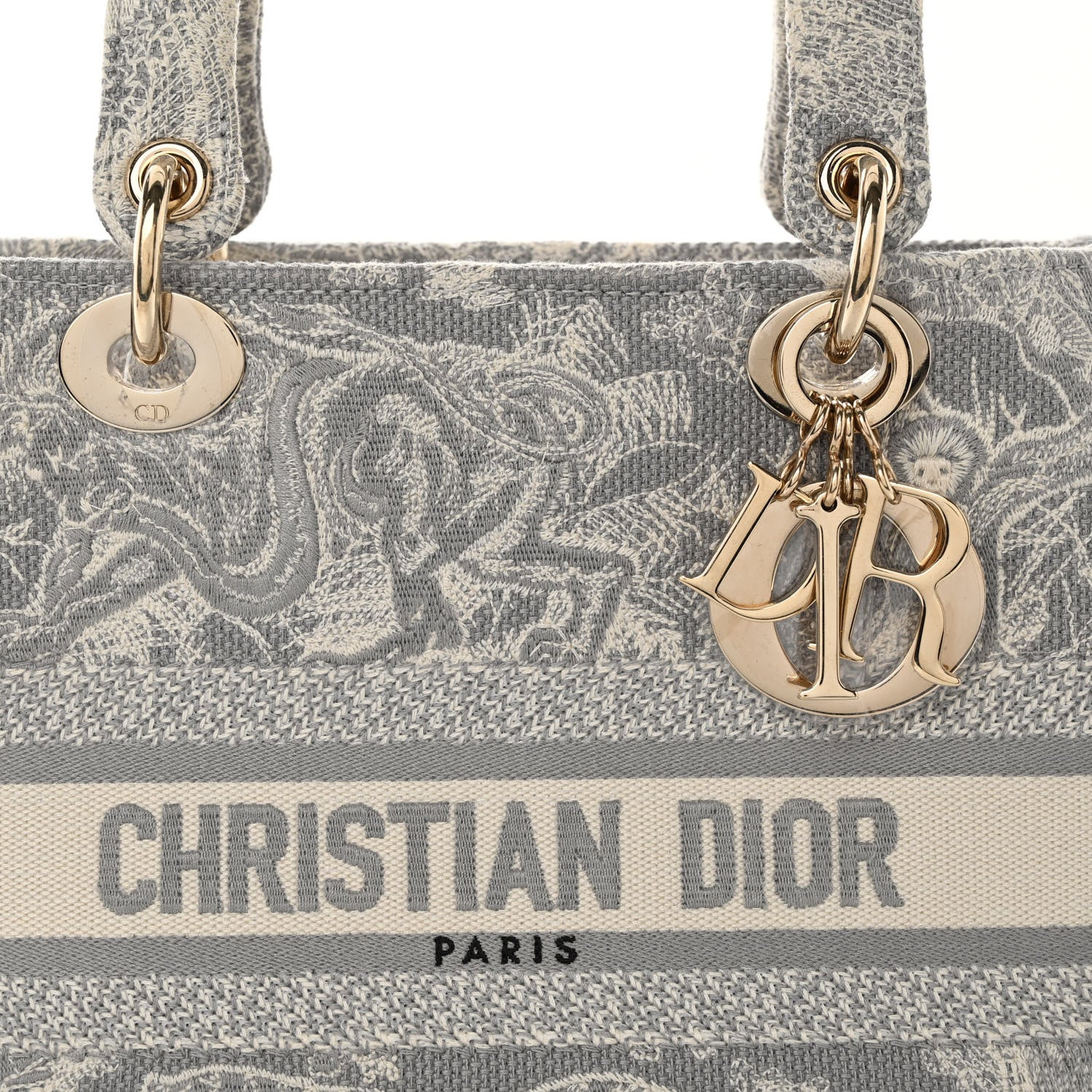Christian Dior Canvas Toile De Jouy Reverse Embroidered Medium Lady D-Lite Gray 7 of 9