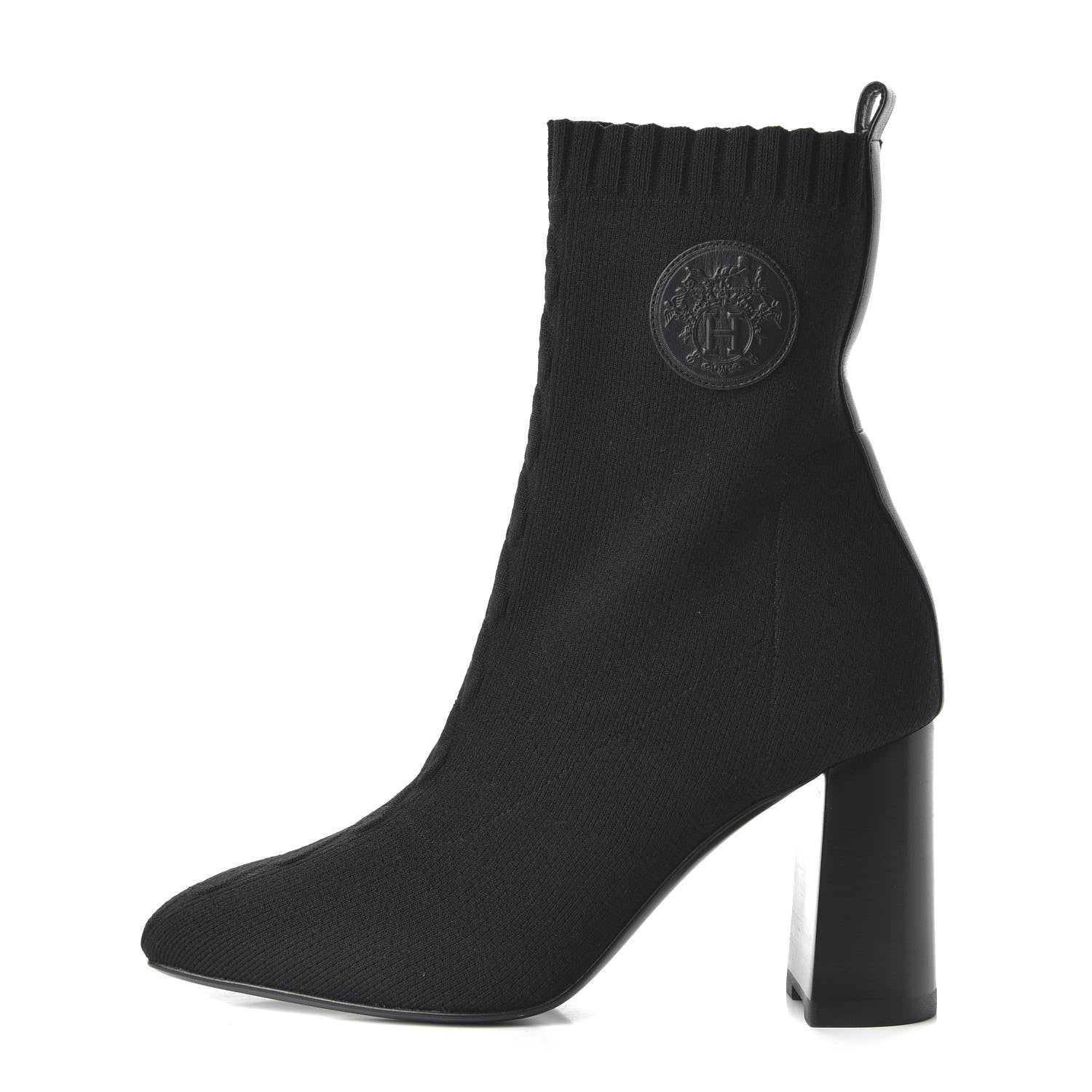 Hermes Knit Calfskin Volver Ankle Boots 37.5 Black 1 of 7