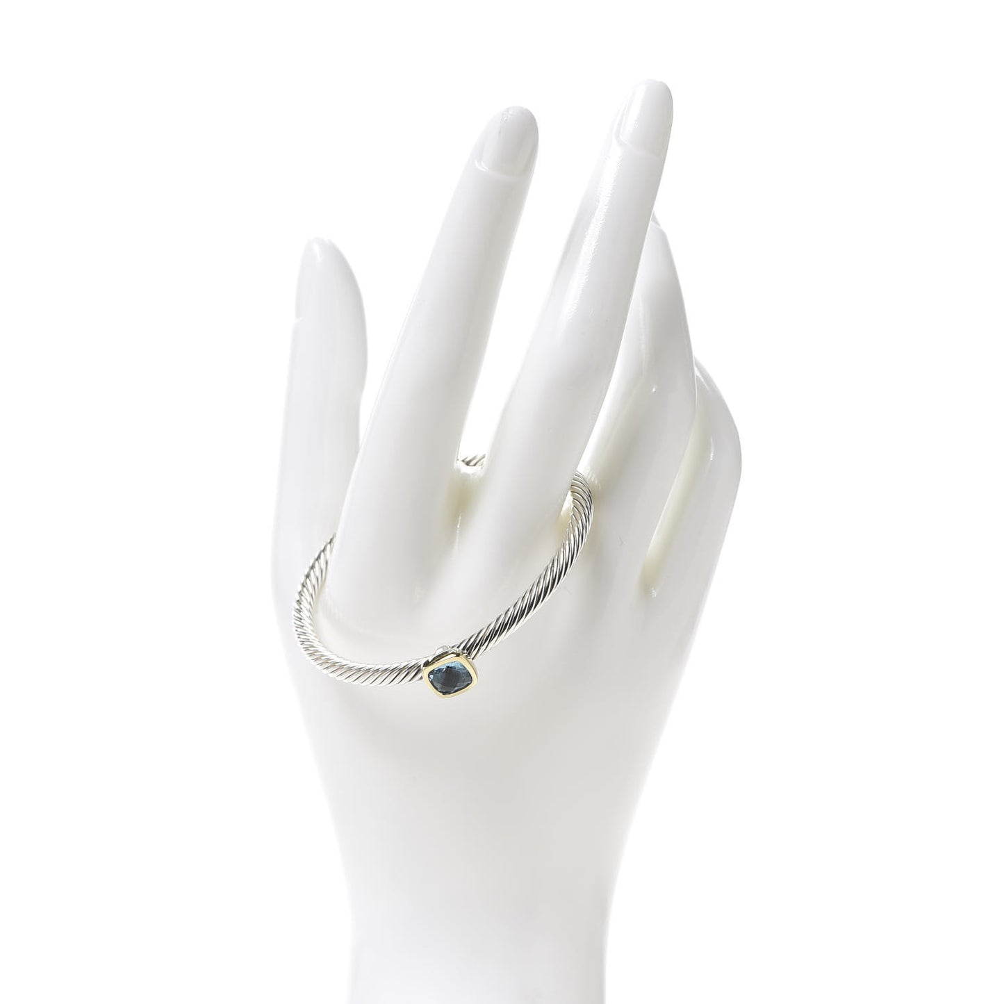 Sterling Silver 18K Yellow Gold Blue Topaz 4mm Albion Cable Bracelet
