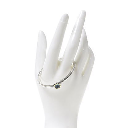 David Yurman Sterling Silver 18K Yellow Gold Blue Topaz 4mm Albion Cable Bracelet 2 of 4