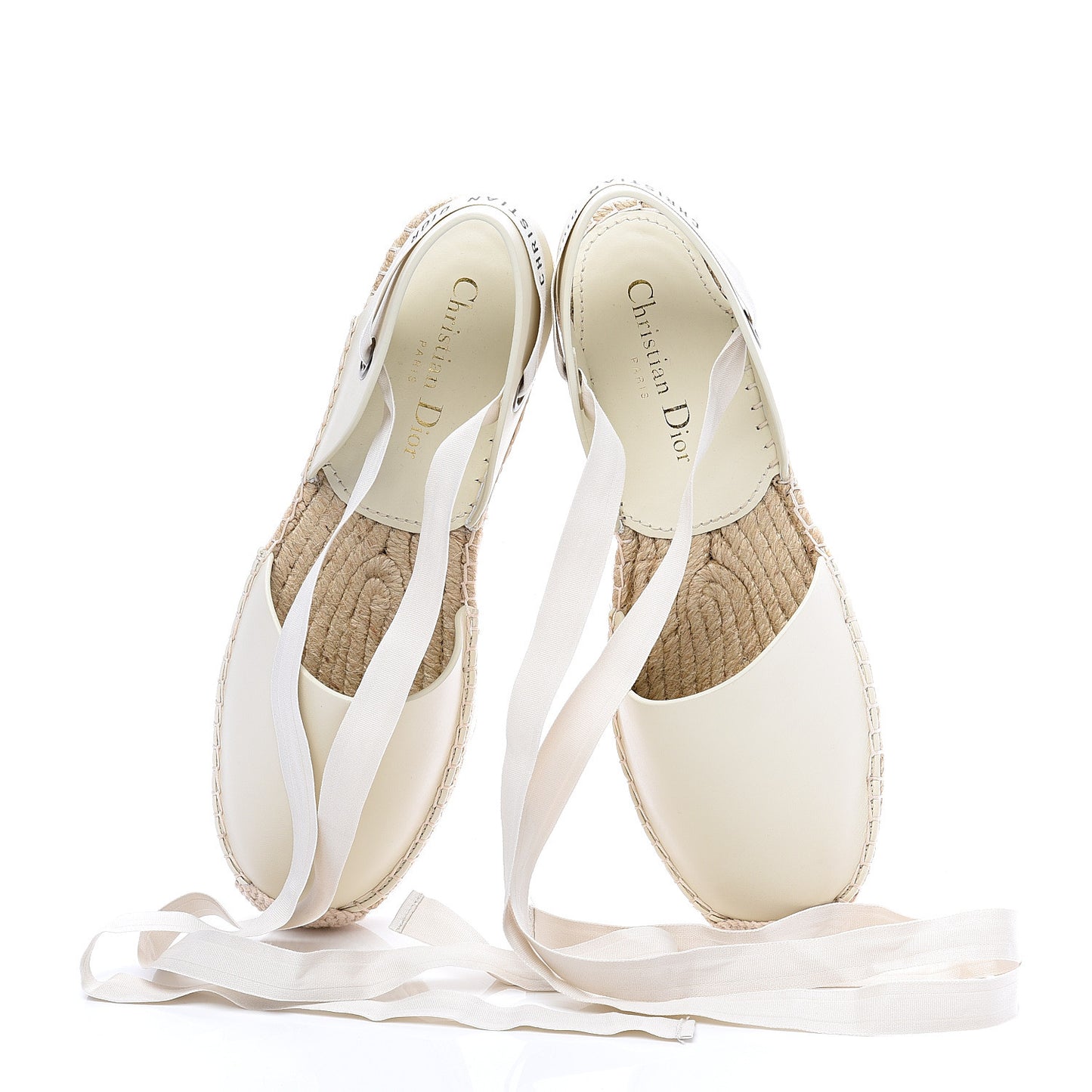 Calfskin Nicely-D Ankle Tie Espadrilles Flats 38 Off White