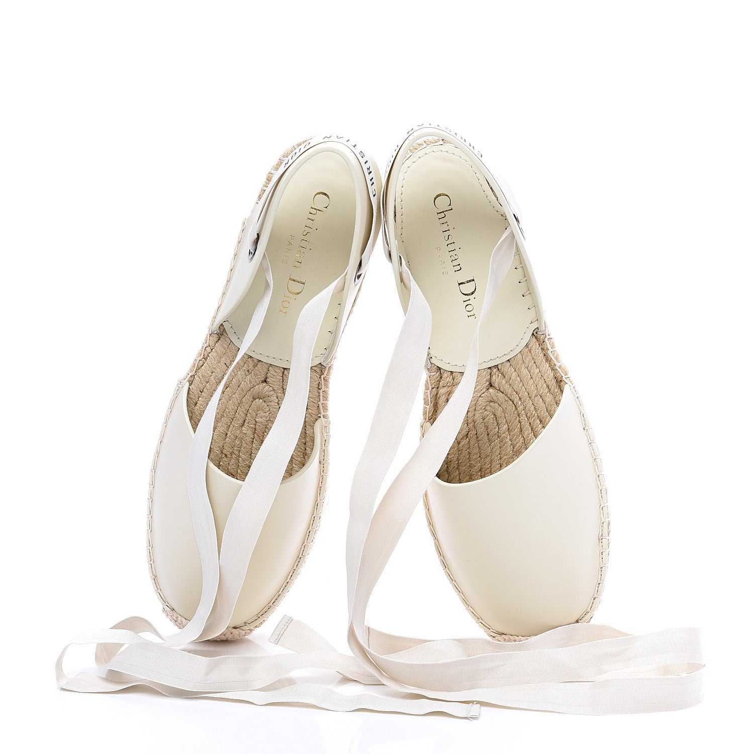 Christian Dior Calfskin Nicely-D Ankle Tie Espadrilles Flats 38 Off White 6 of 10