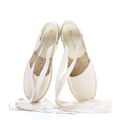 Christian Dior Calfskin Nicely-D Ankle Tie Espadrilles Flats 38 Off White 6 of 10