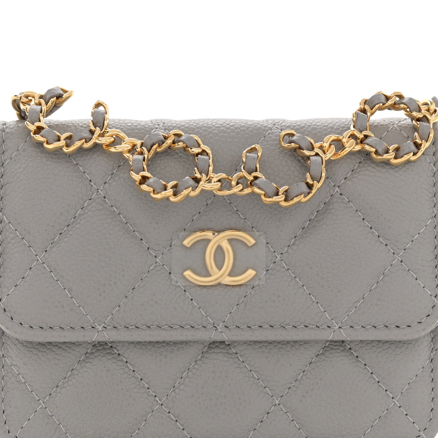 Caviar Quilted Miss Coco Clutch With Chain Grey