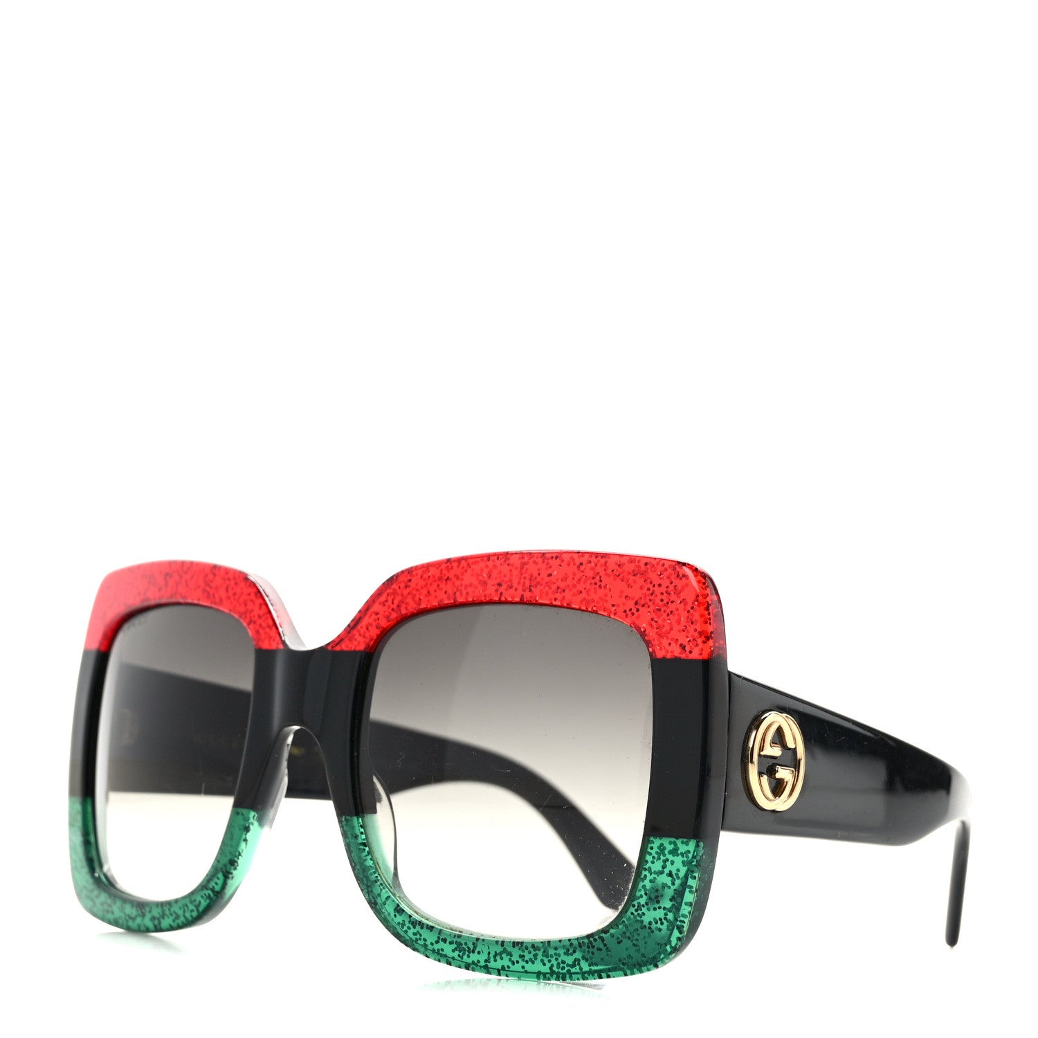 Gucci Acetate Square Frame Sunglasses GG0083S Glitter Red Black Green 1 of 7