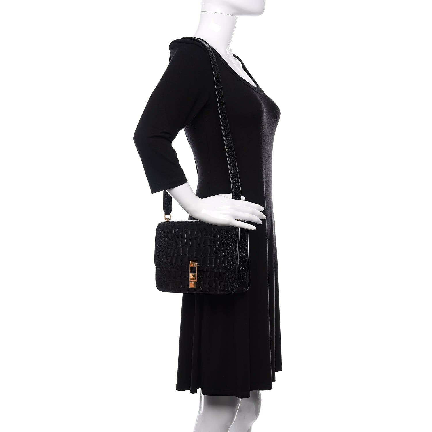 Saint Laurent Calfskin Crocodile Embossed Carre Satchel Black 2 of 9